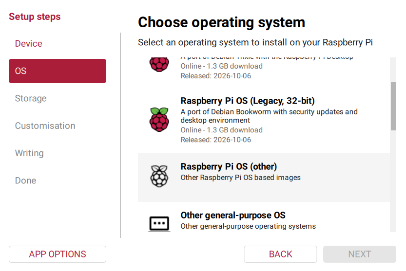 Raspberry Pi OS other operating systems menu